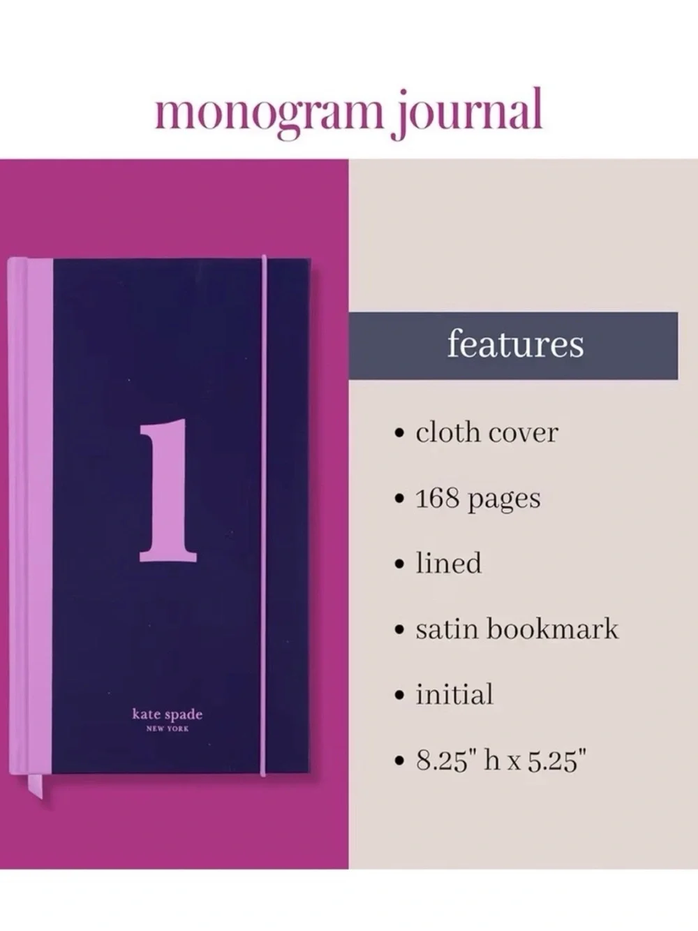 Kate Spade Monogram Cloth Hardcover Journal Notebook- Pick ONE